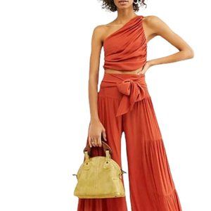 Free People FP One Womens Size XS Maggie Set One Shoulder Co-ord Top Pant Orange